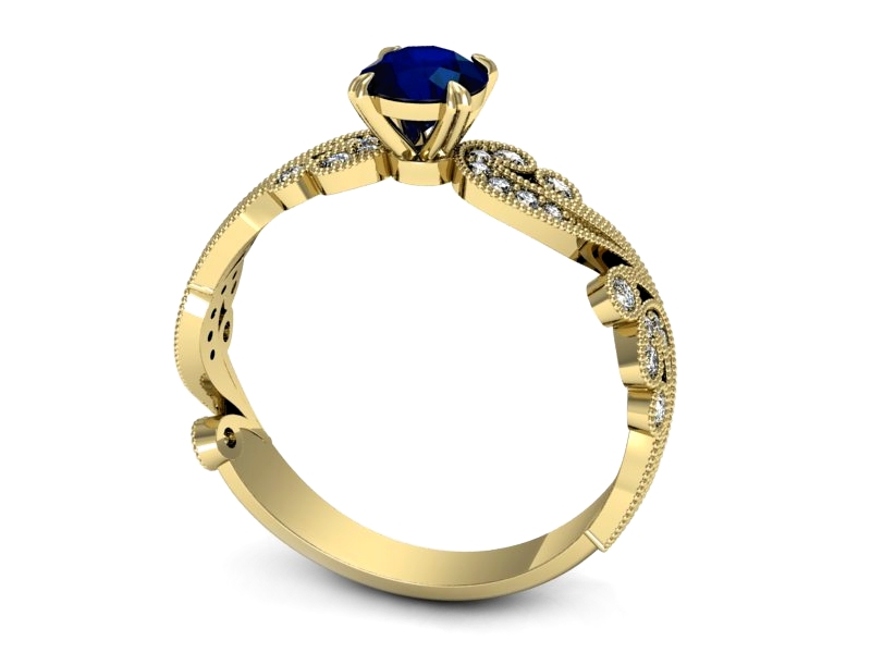 Złoty pierścionek z szafirem i brylantami - p16491zsz — zdjęcie 3