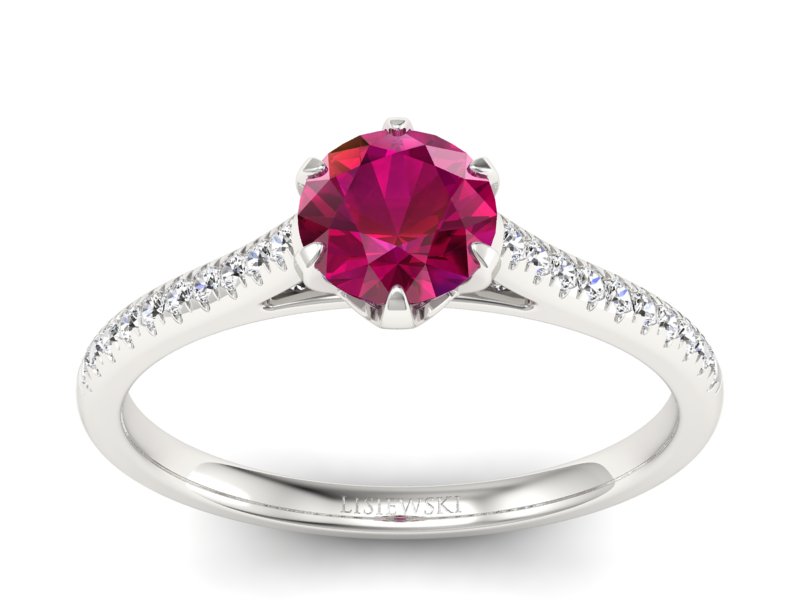 Pierścionek z rubinem i brylantami białe złoto - p16493br