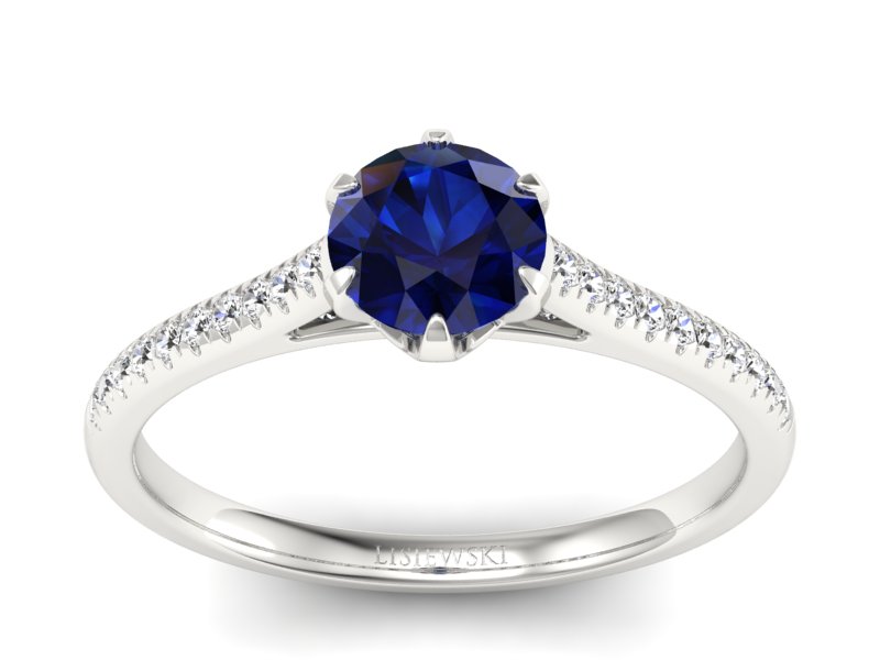 Złoty pierścionek z szafirem i brylantami białe złoto - p16493bsz