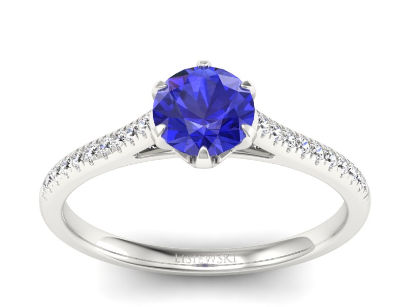 Pierścionek z szafirem i brylantami białe złoto - p16493bszc