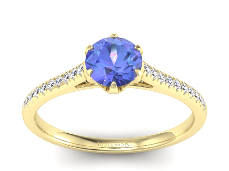 Pierścionek z tanzanitem i brylantami żółte złoto - p16493zt