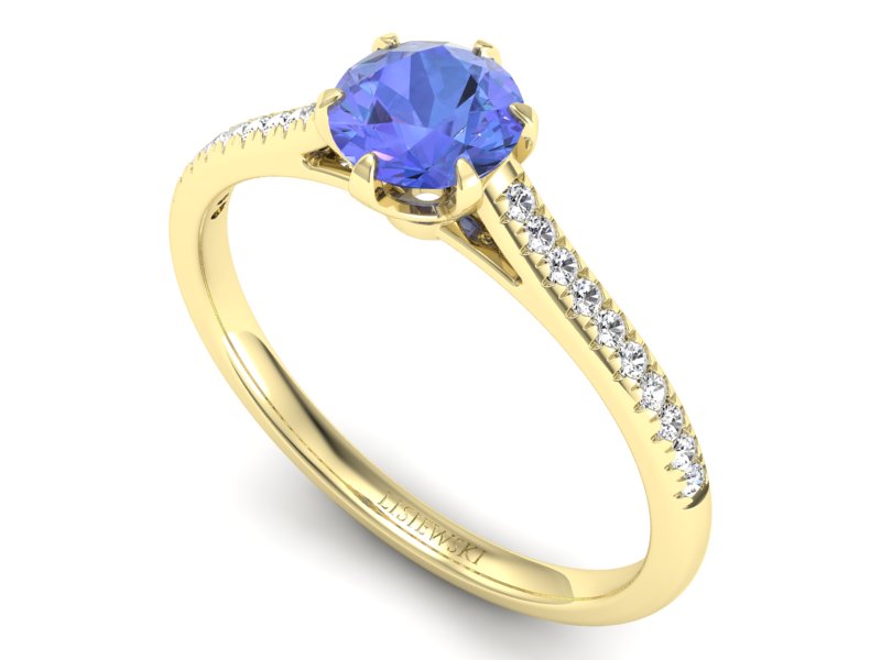Pierścionek z tanzanitem i brylantami żółte złoto - p16493zt — zdjęcie 3