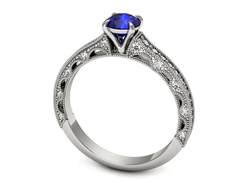 Pierścionek z szafirem i brylantem białe złoto - p16500bszc — zdjęcie 3