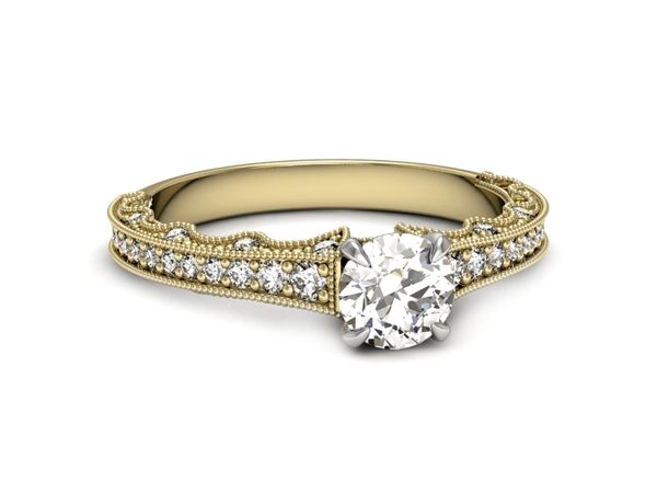 Pierścionek z diamentami żółte i białe złoto 585 - p16500zb