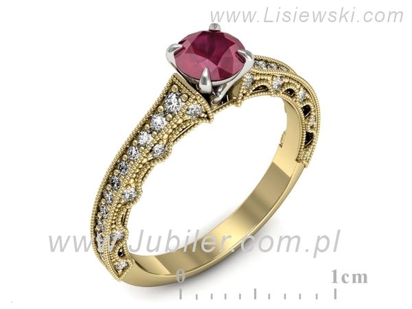 Pierścionek z rubinem i diamentami w żółtym i białym złocie - p16500zbr- 1