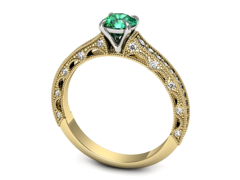 Złoty pierścionek ze szmaragdem i brylantami - p16500zbsm — zdjęcie 3