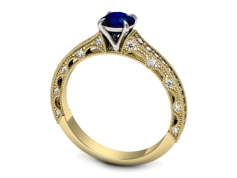 Złoty pierścionek z szafirem i brylantami - p16500zbsz — zdjęcie 3