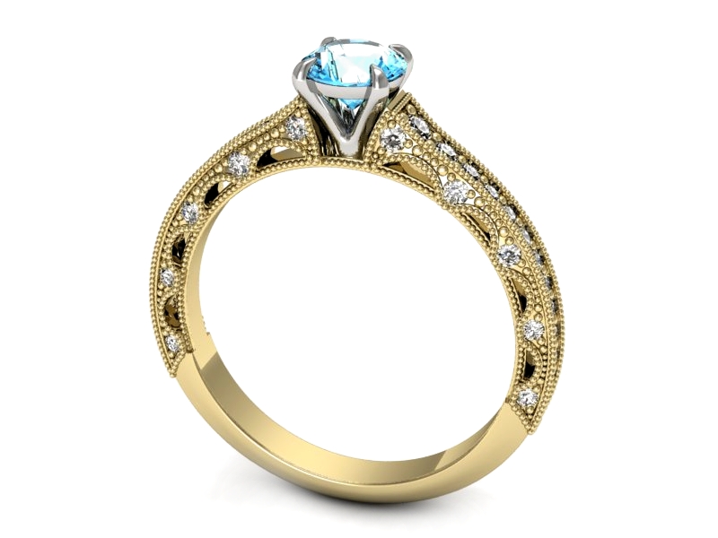 Złoty pierścionek z topazem i brylantami - p16500zbtp — zdjęcie 3