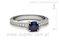 Pierścionek z szafirem i brylantami z białego złota 585 - p16501bsz- 2