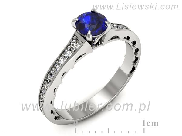 Pierścionek z szafirem i brylantami z białego złota 585 - p16501bszc- 1