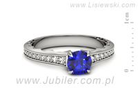 Pierścionek z szafirem i brylantami z białego złota 585 - p16501bszc- 2