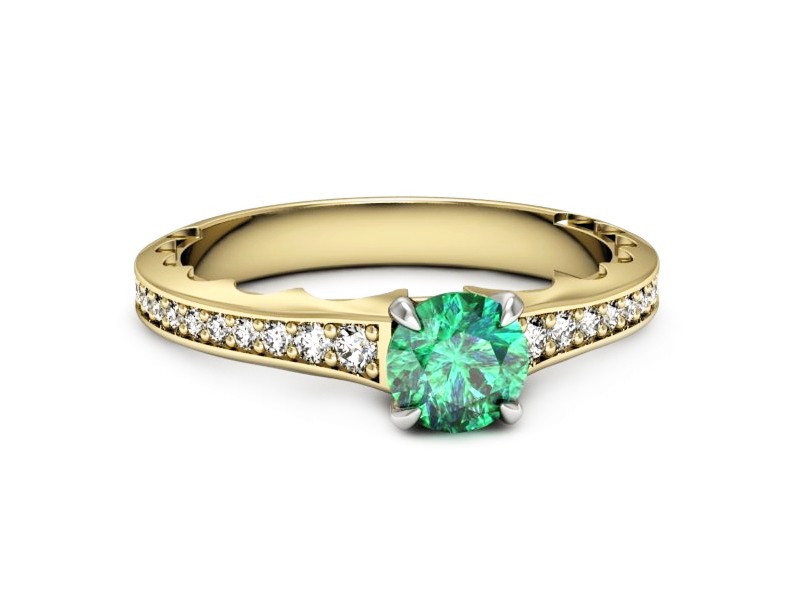 Złoty pierścionek ze szmaragdem i brylantami - p16501zbsm — zdjęcie 2