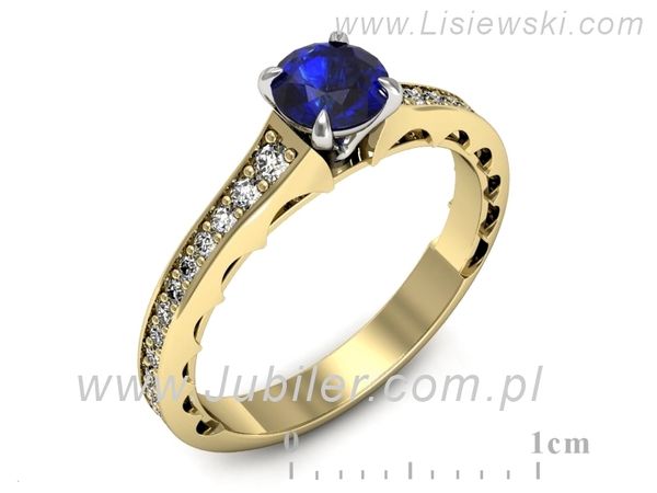 Pierścionek z szafirem i diamentami z żółtego i białego złota - p16501zbszc- 1