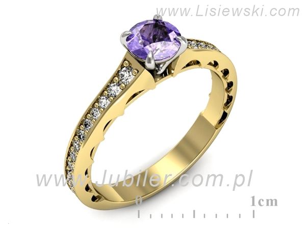 Pierścionek z tanzanitem i brylantami z żółte białe złota - p16501zbt- 1