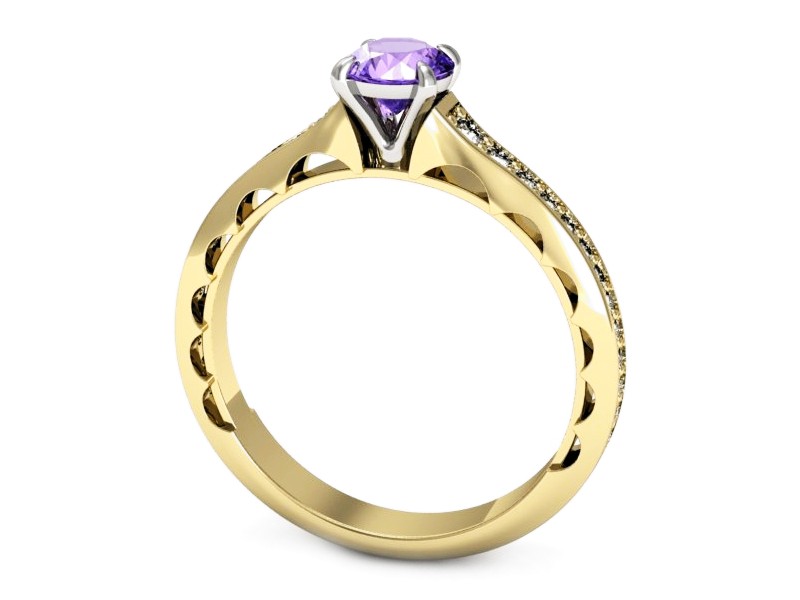 Złoty pierścionek z tanzanitem i brylantami - p16501zbt — zdjęcie 3