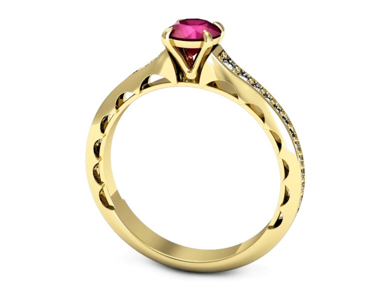 Złoty pierścionek z rubinem i brylantami - p16501zr — zdjęcie 3