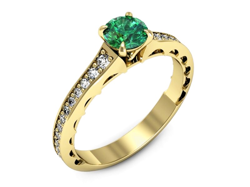 Złoty pierścionek ze szmaragdem i brylantami - p16501zsm