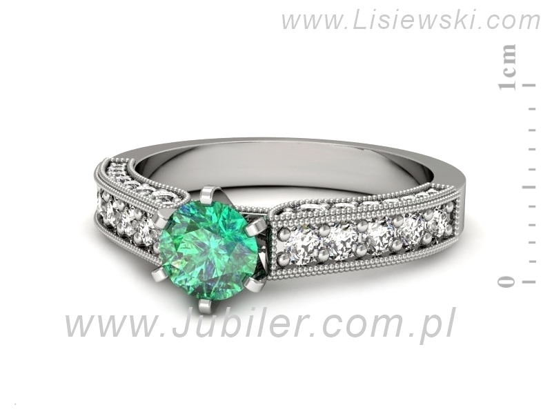 Złoty pierścionek ze szmaragdem i brylantami - p16504bsm — zdjęcie 2