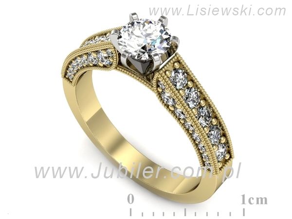 Pierścionek z diamentami żółte i białe złoto próba 585 - p16504zb- 1