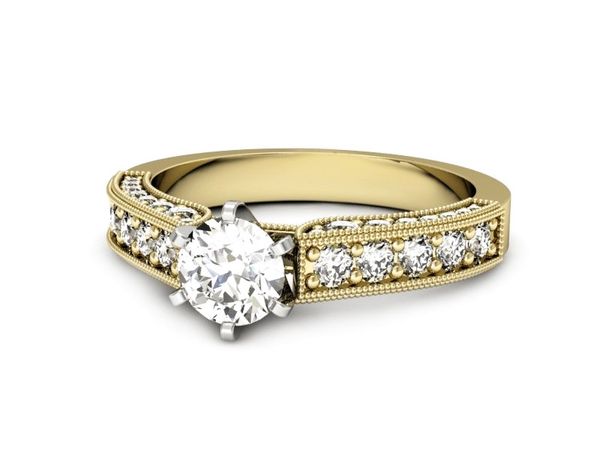 Pierścionek z diamentami żółte i białe złoto 585 - p16504zb
