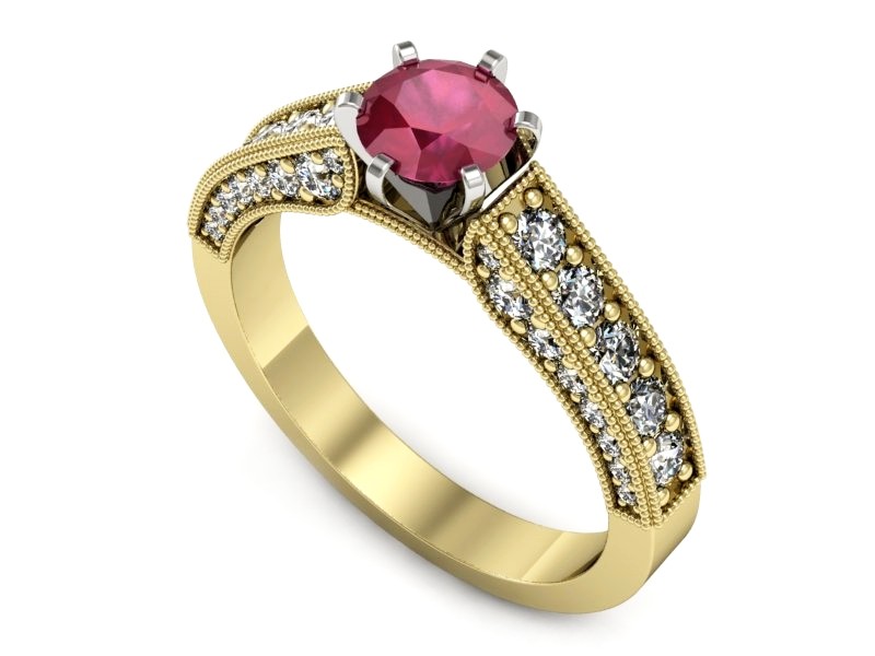 Pierścionek z rubinem i brylantami - p16504zbr