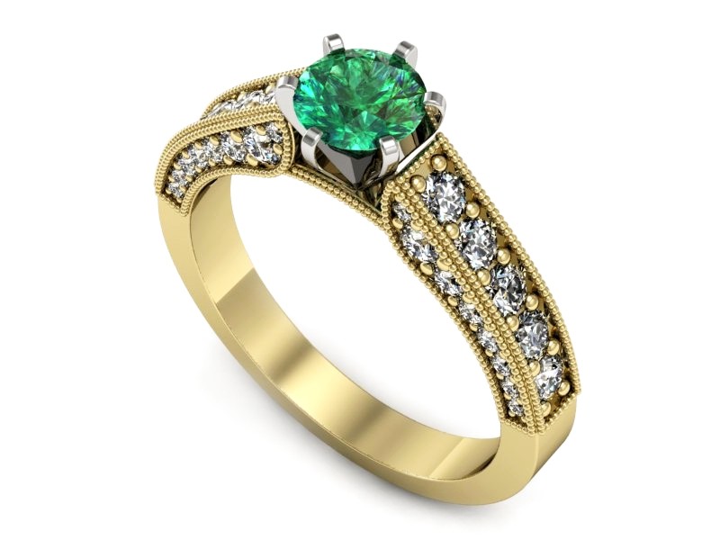 Złoty pierścionek ze szmaragdem i brylantami - p16504zbsm