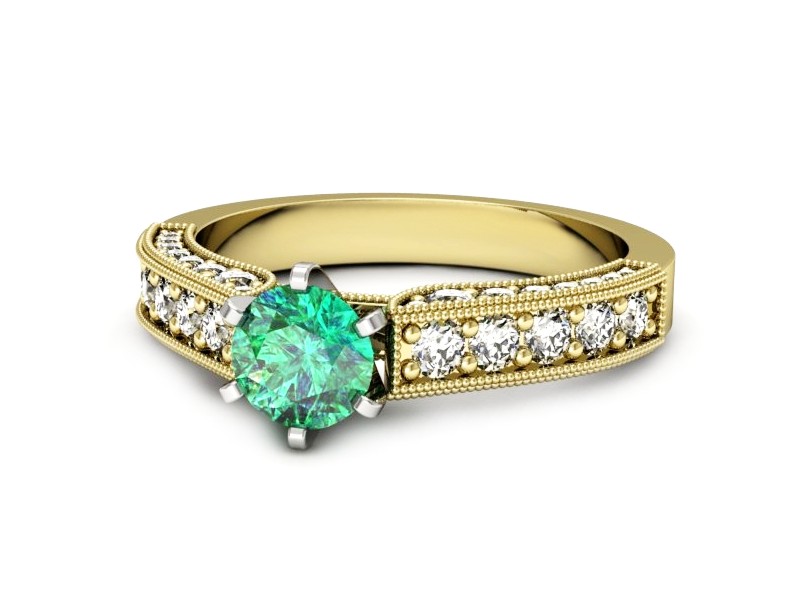 Złoty pierścionek ze szmaragdem i brylantami - p16504zbsm — zdjęcie 2
