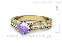 Pierścionek z tanzanitem i brylantami żółte białe złoto 585 - p16504zbt- 2
