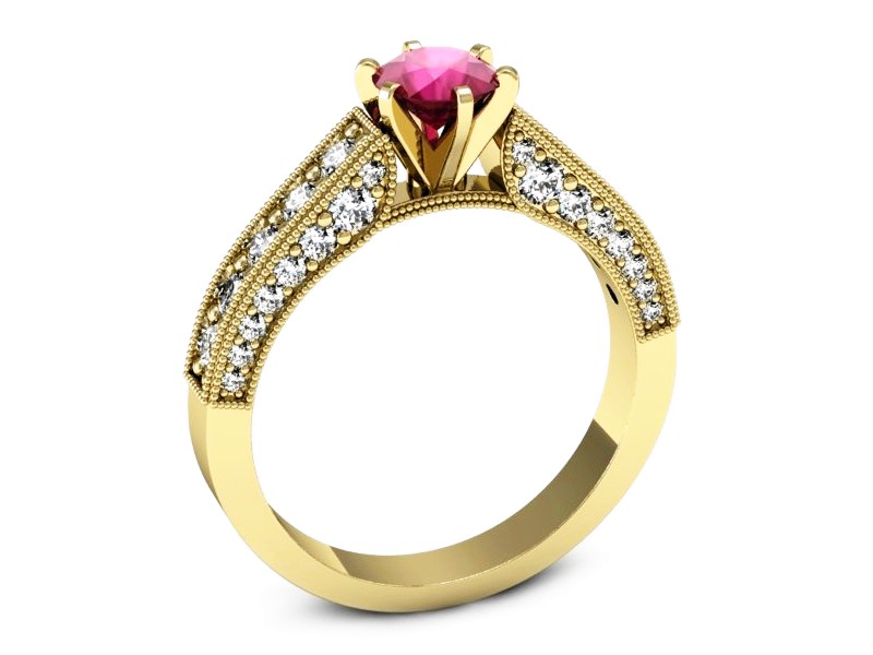 Pierścionek z rubinem i brylantami żółte złoto - p16504zr — zdjęcie 3