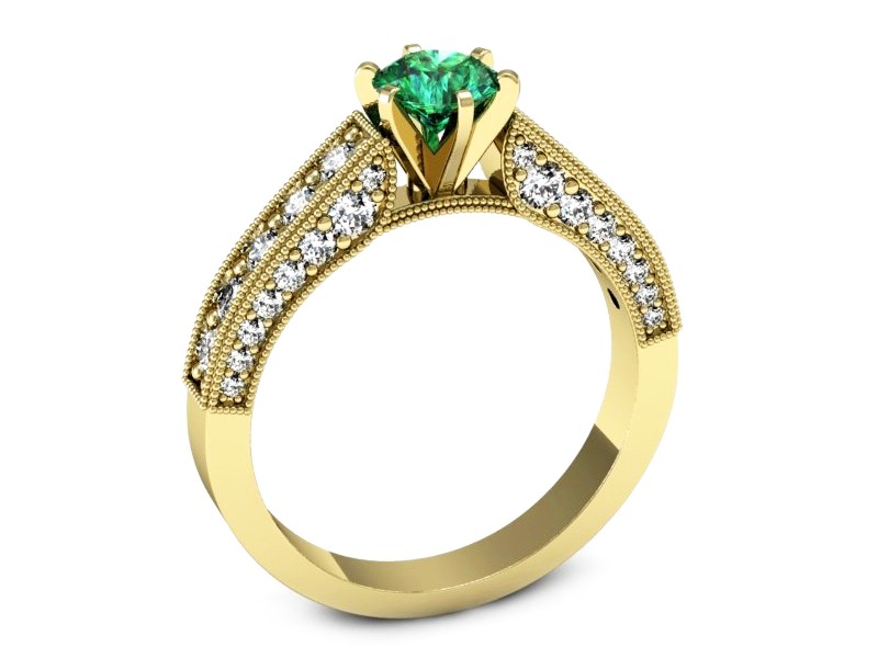 Złoty pierścionek ze szmaragdem i diamentami - p16504zsm — zdjęcie 3