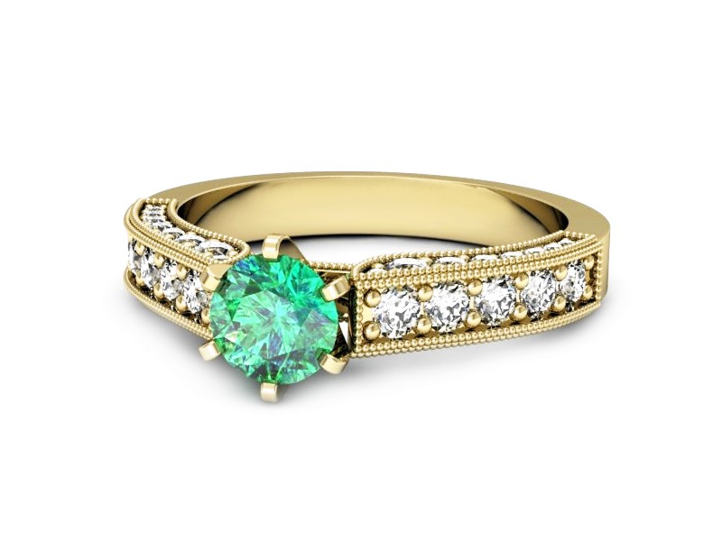 Złoty pierścionek ze szmaragdem i diamentami - p16504zsm — zdjęcie 2
