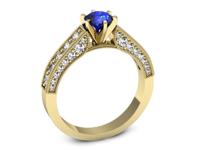 Pierścionek z szafirem i brylantami żółte złoto - p16504zszc — zdjęcie 3