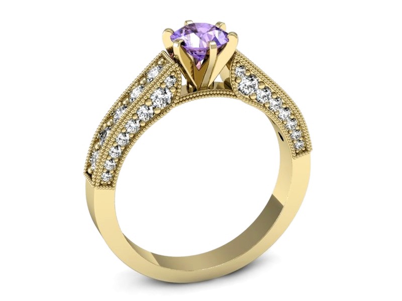 Pierścionek żółte złoto z tanzanitem i brylantami - p16504zt — zdjęcie 3