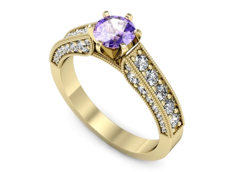Pierścionek żółte złoto z tanzanitem i brylantami - p16504zt
