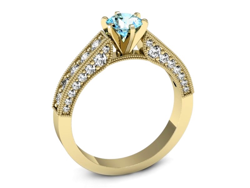 Pierścionek z topazem i brylantami żółte złoto - p16504ztp — zdjęcie 3