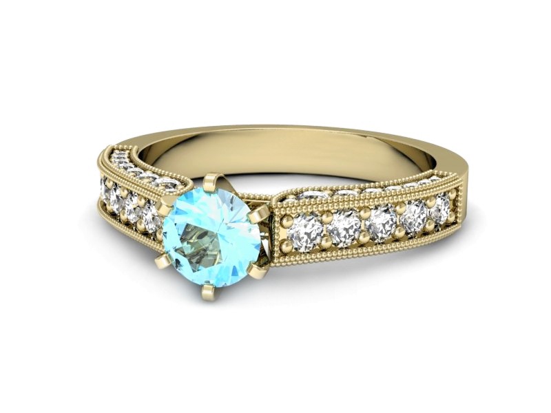 Pierścionek z topazem i brylantami żółte złoto - p16504ztp — zdjęcie 2