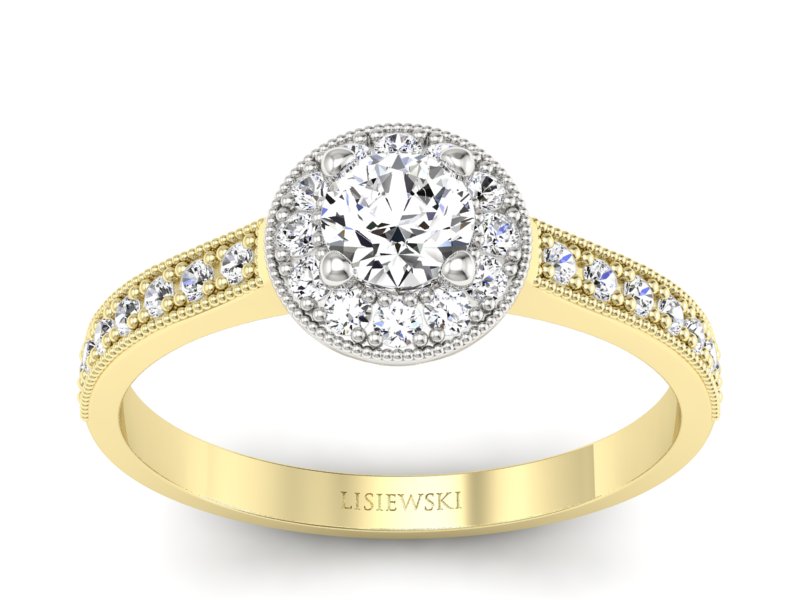 Pierścionek z brylantami żółte białe złoto - p16509zb