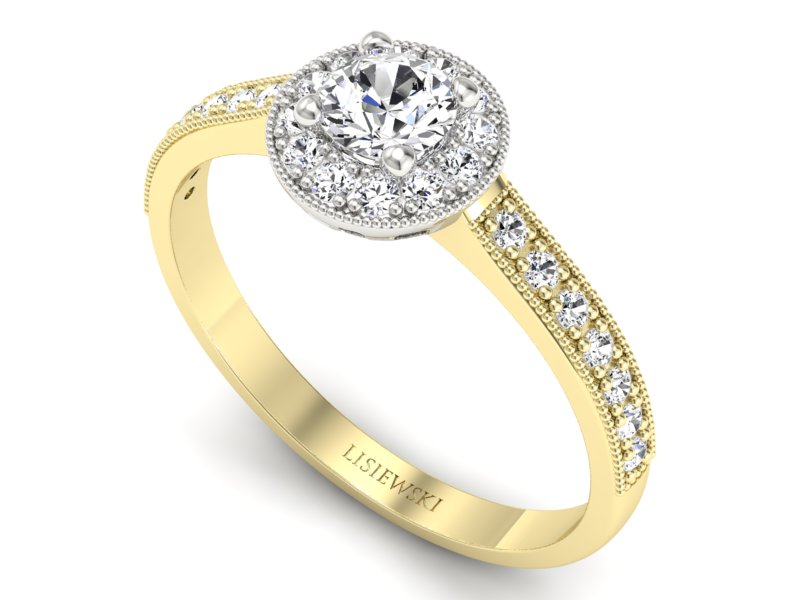 Pierścionek z brylantami żółte białe złoto - p16509zb — zdjęcie 3