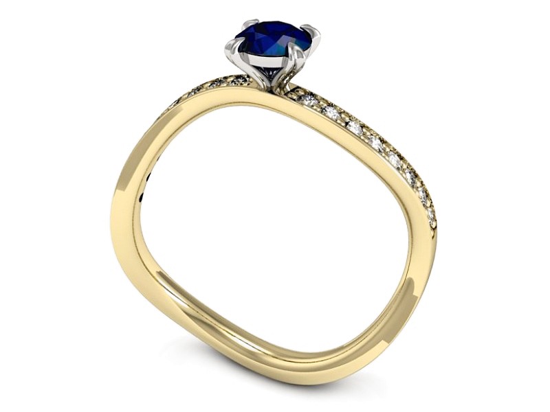 Złoty pierścionek z szafirem i brylantami - p16511zbsz — zdjęcie 3