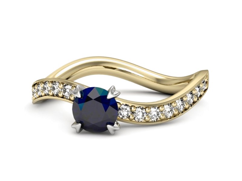 Złoty pierścionek z szafirem i brylantami - p16511zbsz — zdjęcie 2