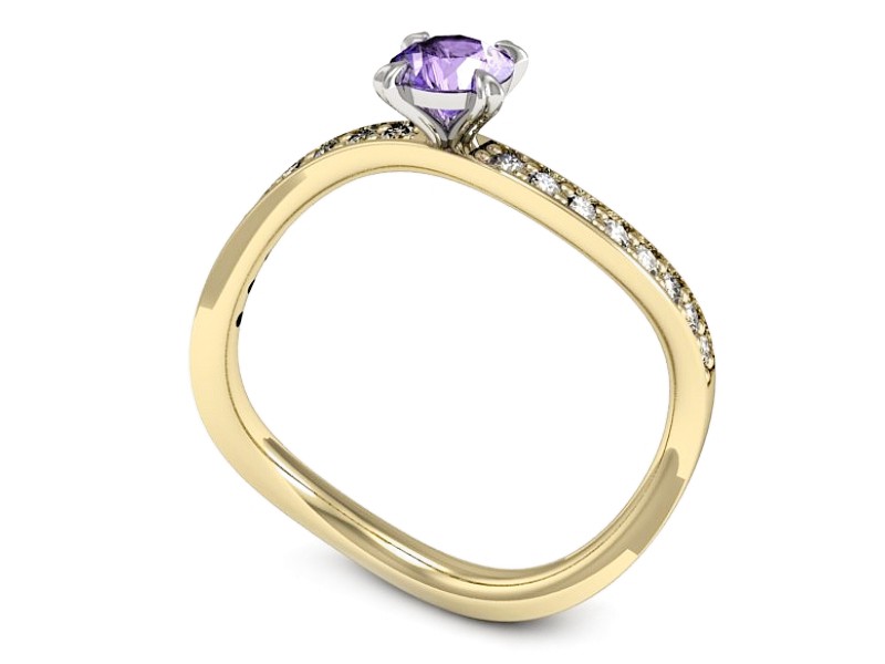 Złoty pierścionek z tanzanitem i brylantami - p16511zbt — zdjęcie 3