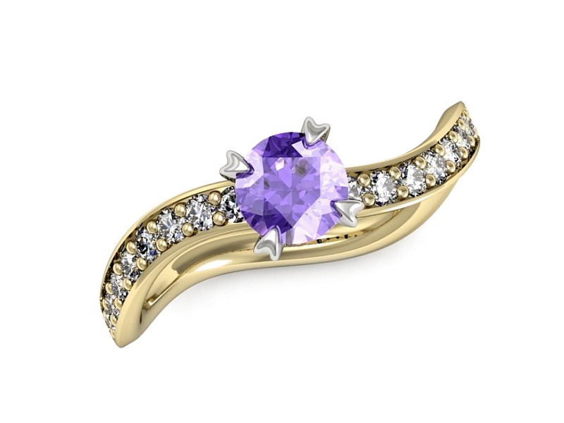 Złoty pierścionek z tanzanitem i brylantami - p16511zbt