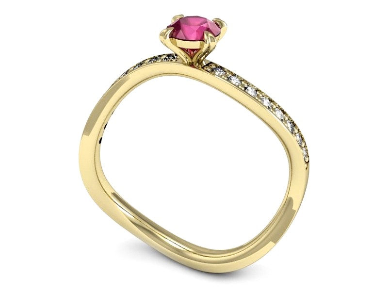 Złoty pierścionek z rubinem i brylantami - p16511zr — zdjęcie 3