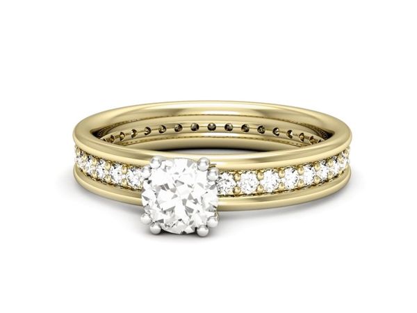 Pierścionek z diamentami żółte i białe złoto 585 - p16516zb