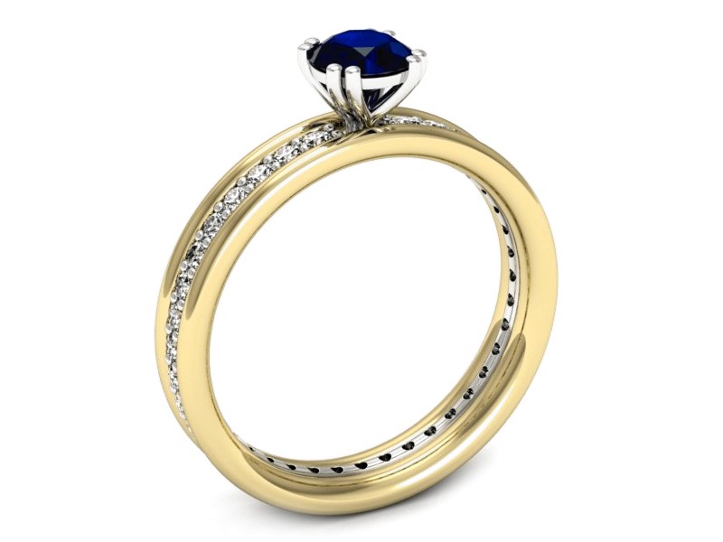 Złoty pierścionek z szafirem i brylantami - p16516zbbsz — zdjęcie 3