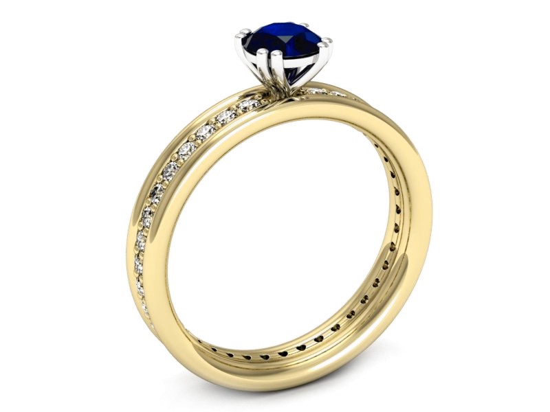 Złoty pierścionek z szafirem i brylantami - p16516zbsz — zdjęcie 3