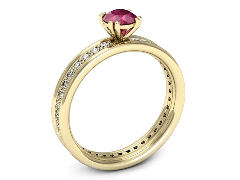 Złoty pierścionek z rubinem i brylantami - p16516zr — zdjęcie 3