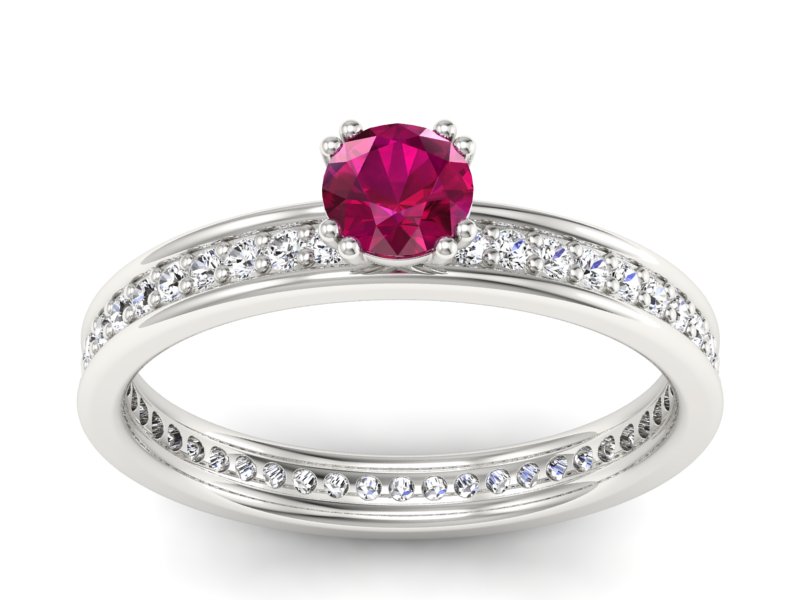 Pierścionek z rubinem i brylantami białe złoto - p16517br
