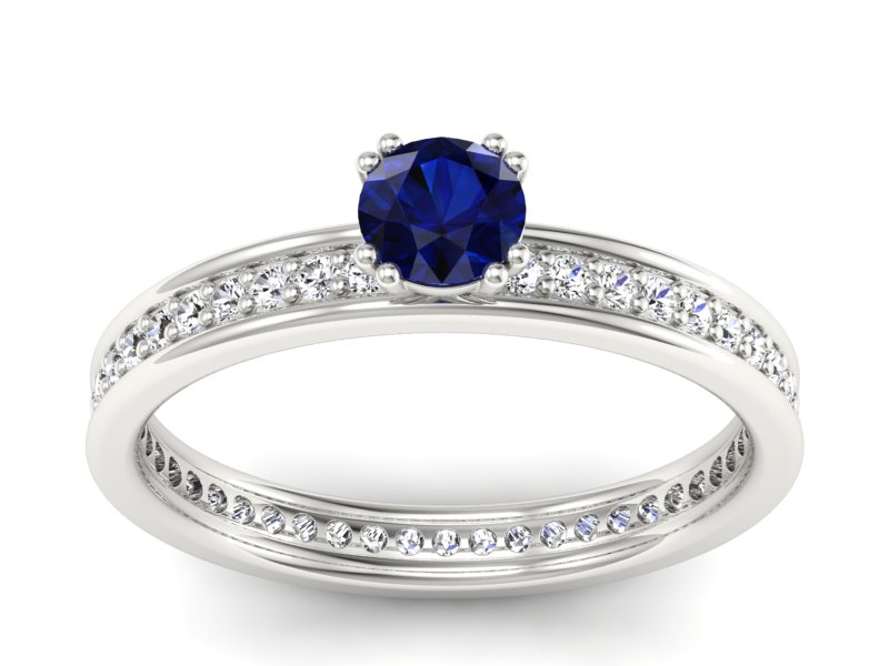 Pierścionek z szafirem i brylantami białe złoto - p16517bsz