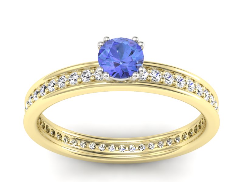Złoty pierścionek z tanzanitem i brylantami - p16517zbt